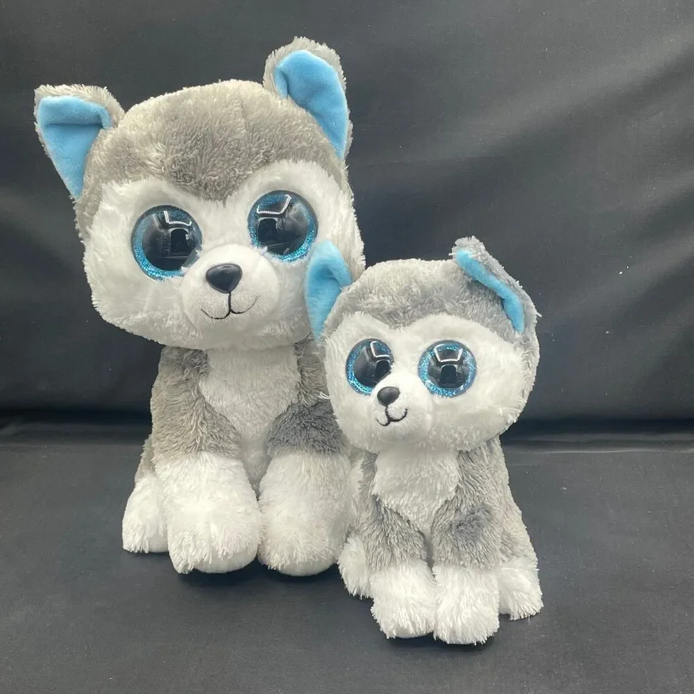 Ty Beanie Boos Slush the Husky Dog Plush Lot 2 Stuffed Animal Toys Blue Eyes